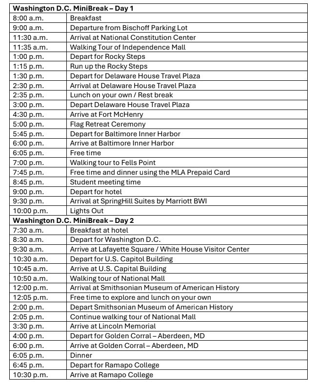 listado de actividades que se van a realizar el fin de semana que estamos en Wahsington DC en el programa de nueva York y Washington de Inglés y Punto